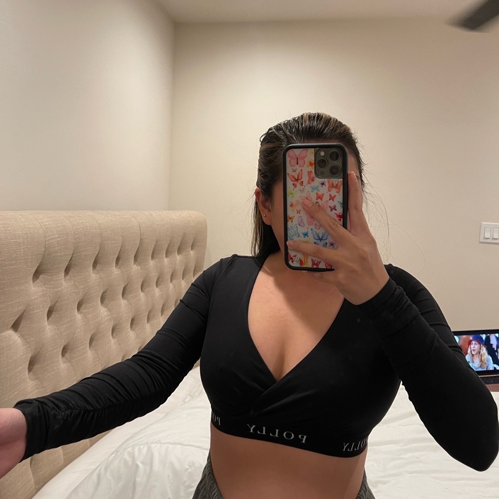 Oh Polly Black Ruched Long Sleeve Crop Top